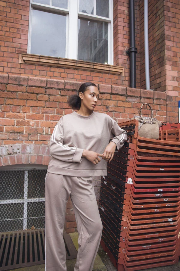 Side Stripe Details Ribbed Cuffed Sleeve Wide Leg Trousers Co-Ord Set