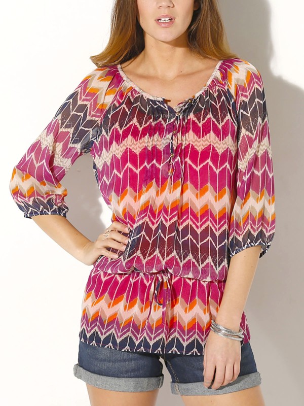 Printed Cuffed Sleeve Woven Top