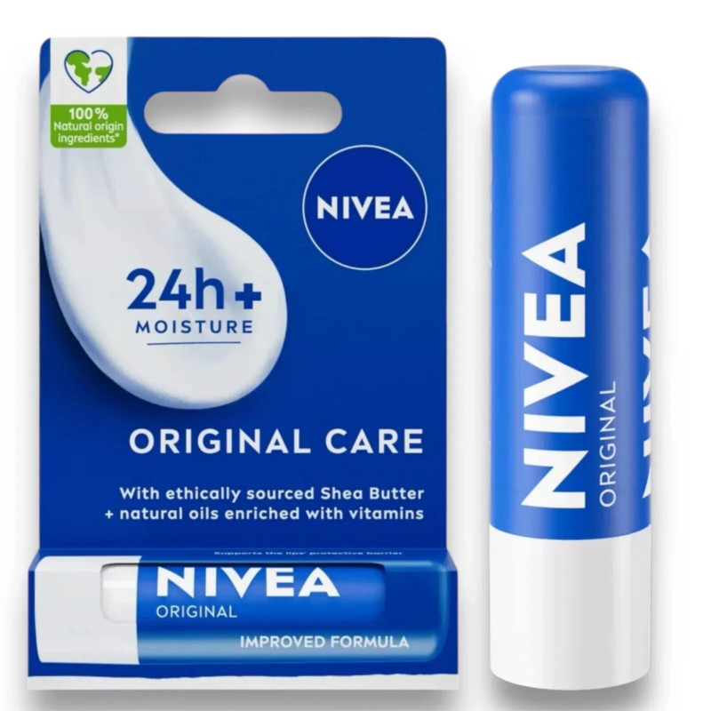 Nivea 24Hr + Moisture Original Care Lip Balm With Natural Ingredients 4.8g
