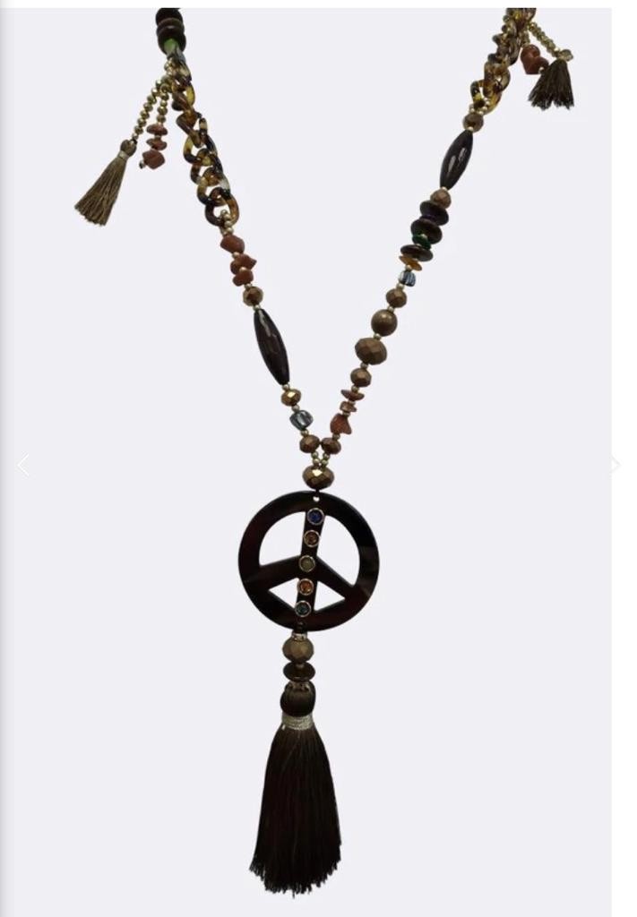 Beaded Peace Sign Tassel Necklace