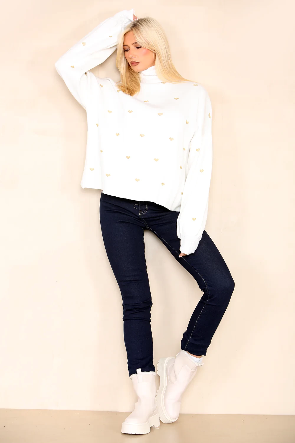 BILIE HIGH NECK GOLD HEART EMBOSSED JUMPER