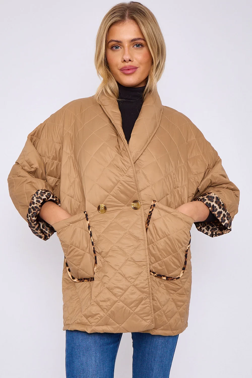 CHLOE LEOPARD LINED POCKET QUILTED JACKET