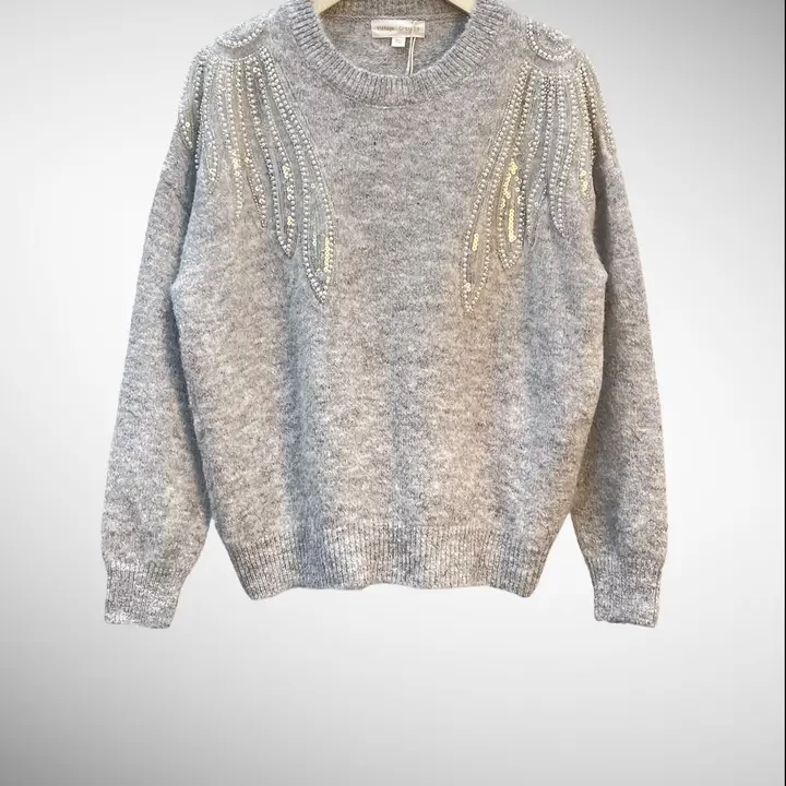 Round Neck Sweater with Rhinestones T011