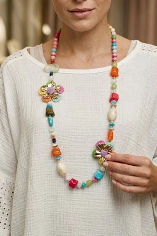 Floral Pendant Beaded Necklace