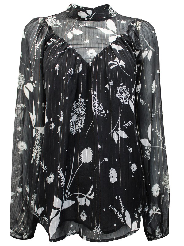 Dandelion Print High Neck Chiffon Blouse