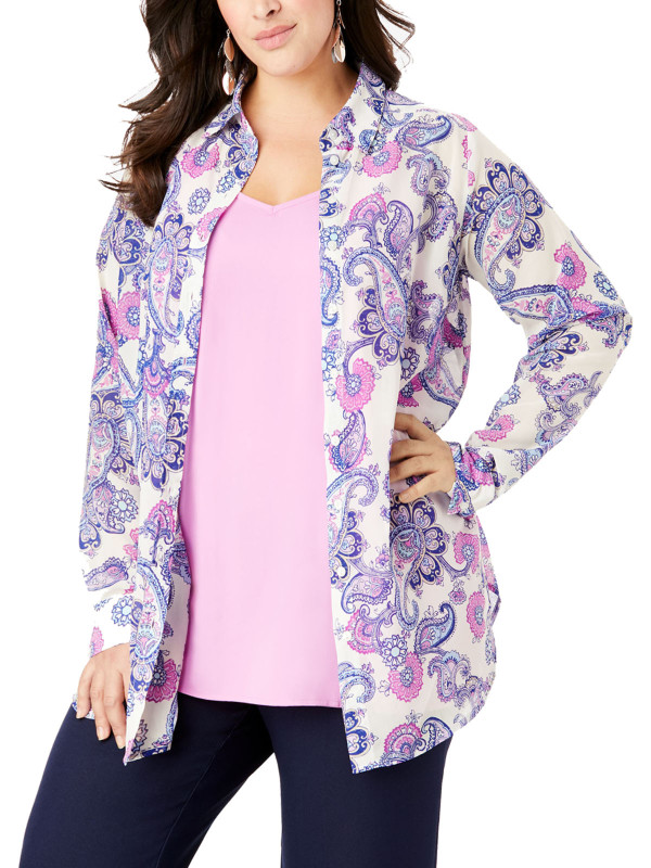 Semi Sheer Paisley Print Button Through Shirt