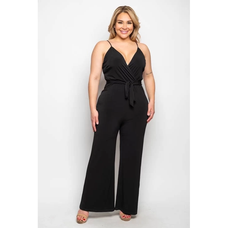 PLUS SIZE SURPLICE WIDE LEG JUMPSUIT