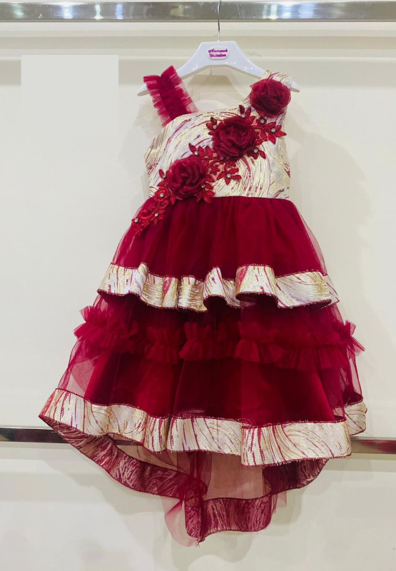 Girls Floral Jacquard Tail Party Dress (2-12Y)