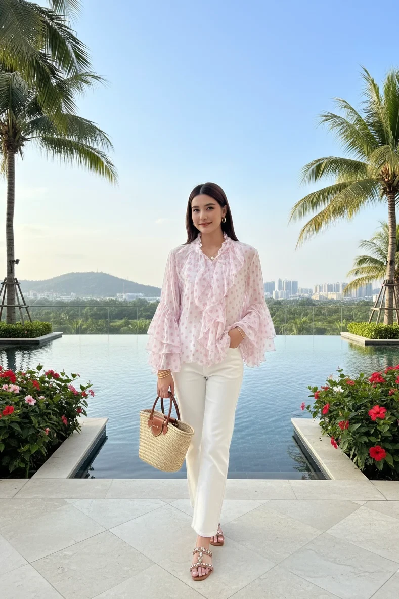 POLKADOT RUFFLE JABOT BLOUSE