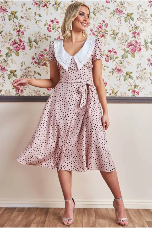 CITY GODDESS PRINTED TEA DRESS WITH COLLAR
