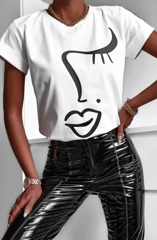 MADONNA FACE ABSTRACT PRINT T-SHIRT-IVORY
