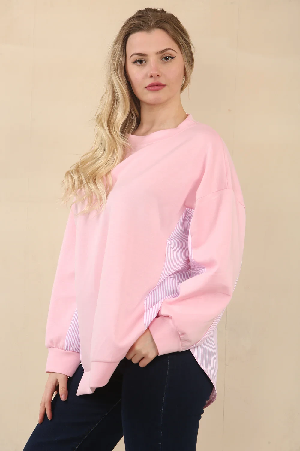 STRIPE SHIRT DETAIL SWEAT