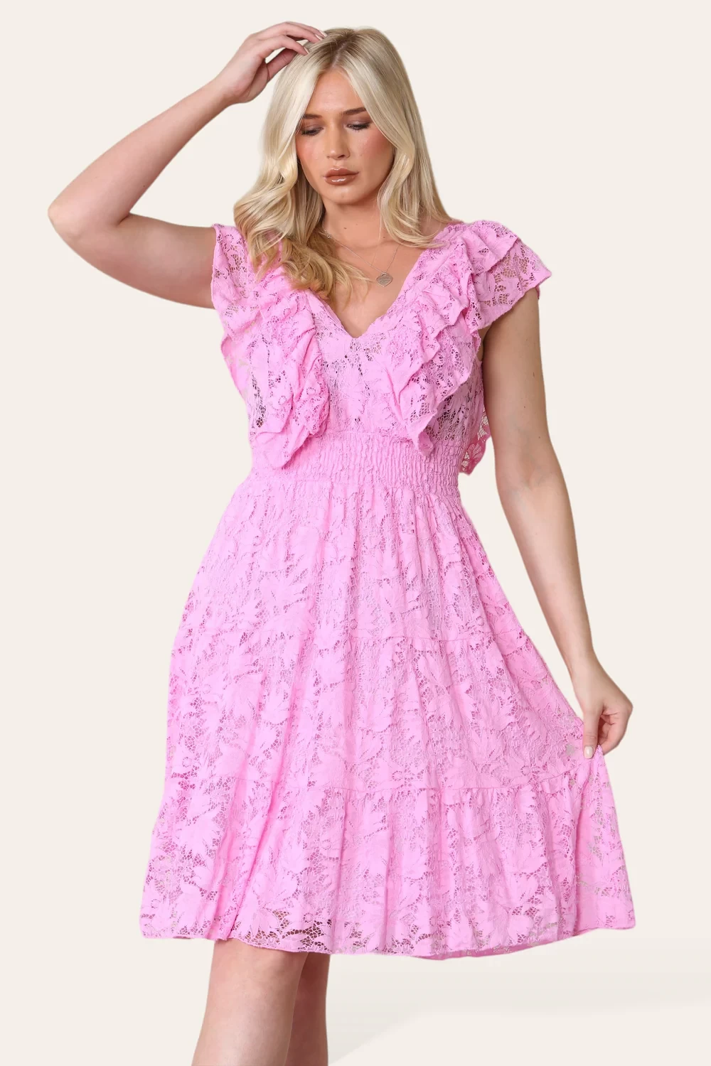 LACE GATHERED FRILL DRESS