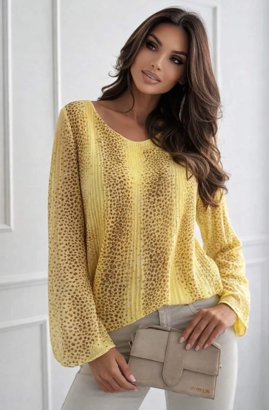 HEIDI ABSTRACT ANIMAL-INSPIRED PRINT PLEATED BLOUSE TOP-YELLOW