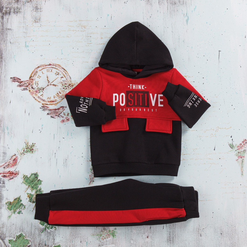 Boys “POSITIVE” Printed Hooded Tracksuit (1-4Y) - RED
