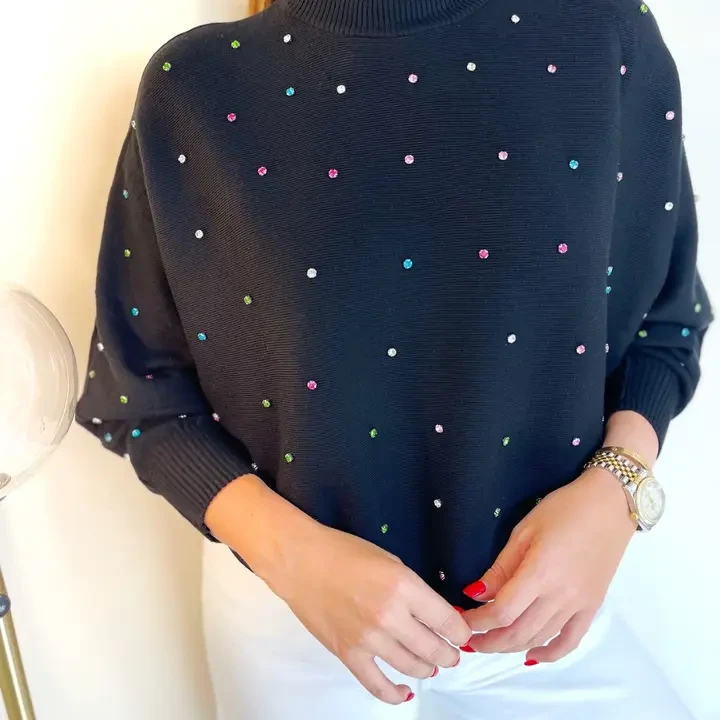 Evie Rainbow Crystal Jumper-Black