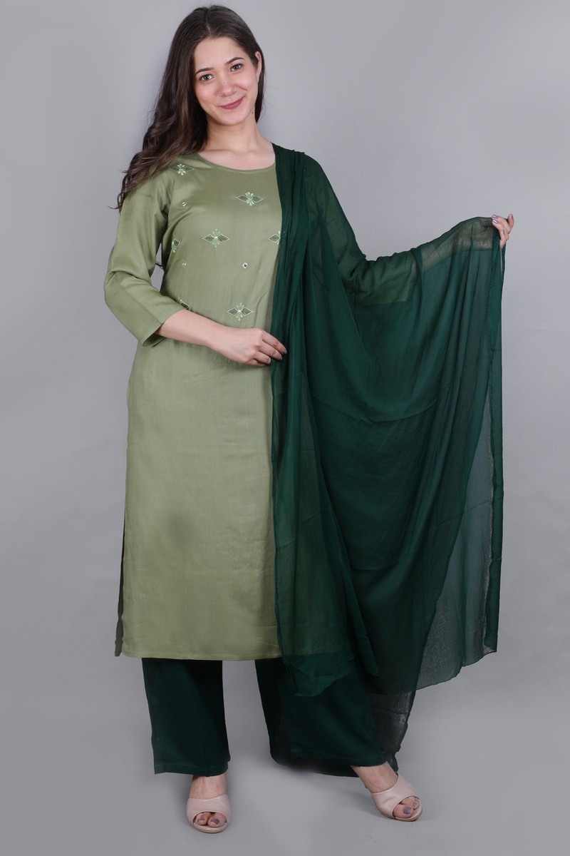 Mayuri - Rayon Embroidery Kurti with Bottom and Dupatta