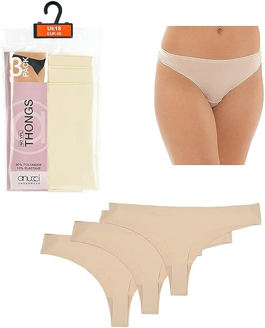 Ladies 3pk Nude No VLP Thongs by Anucci 6 x 3 Pair Pack