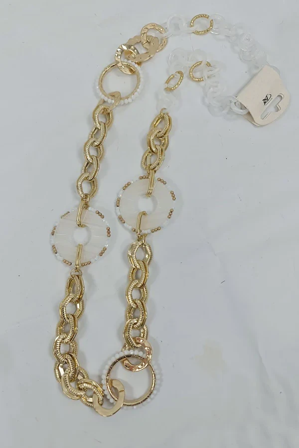 Circular Beaded Accents Textured Chain Necklace