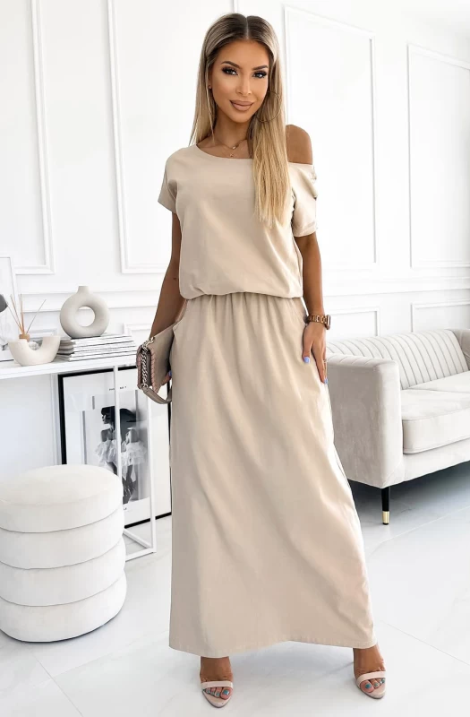 JOELLA SIDE SLIT POCKET DETAIL MAXI DRESS-STONE