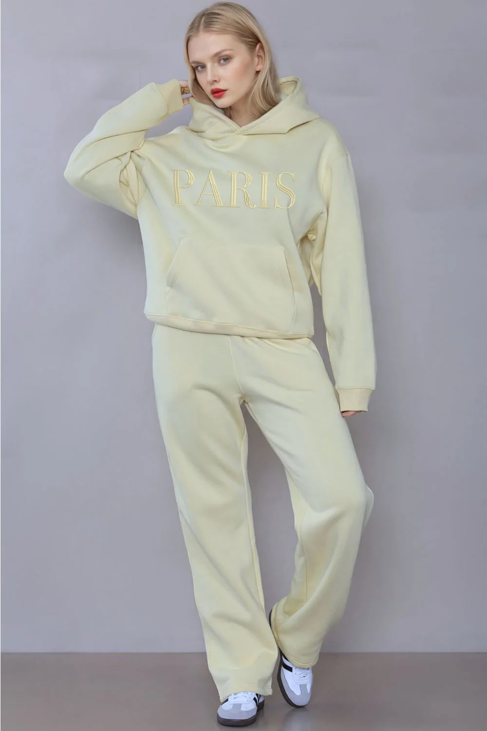 Paris Embroidered Hoodie & St Leg Joggers set in Butter