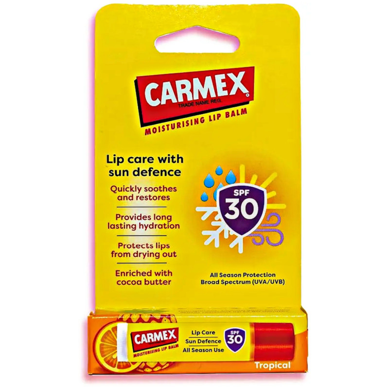 Carmex SPF 30 Tropical Moisturising Lip Balm Lip Care With Sun Defence 4.25g