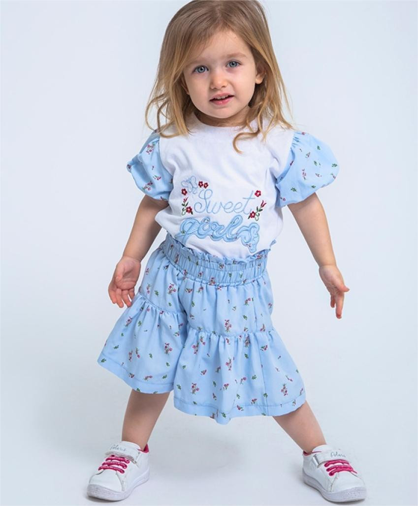 Girls Embroidered Spanish Floral Top & Panel Skirt Set (2-8Y)