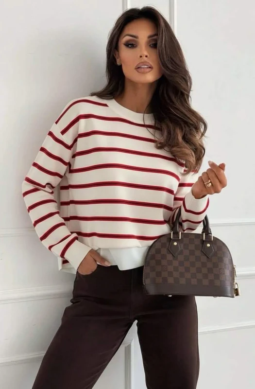 VIOLA STRIPED DOUBLE-LAYER EFFECT SWEATSHIRT TOP-IVORY