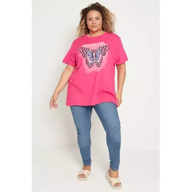 Plus size pink butterfly t-shirt