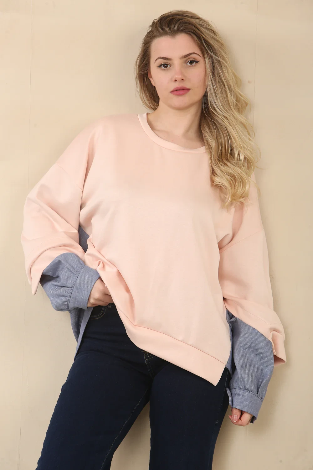 DENIM SHIRT DETAIL SWEAT