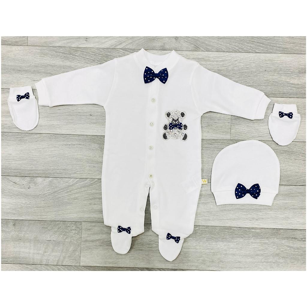 Baby Boys Diamante Teddy All in One Baby Grow with Hat & Mittens (3-9M)