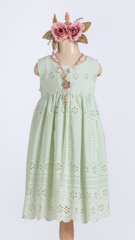 Girls Anglaise Summer Cotton Dress With Necklace (6-12Y)