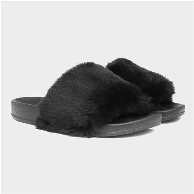 Lilley Womens Pink Faux Fur Slider Sandal