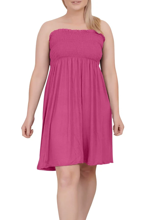 Special Price Plain Sheering Boob Tube Bandeau Gather Mini Dress