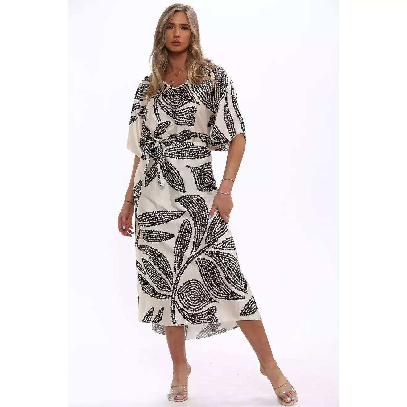 Dot print belted maxi