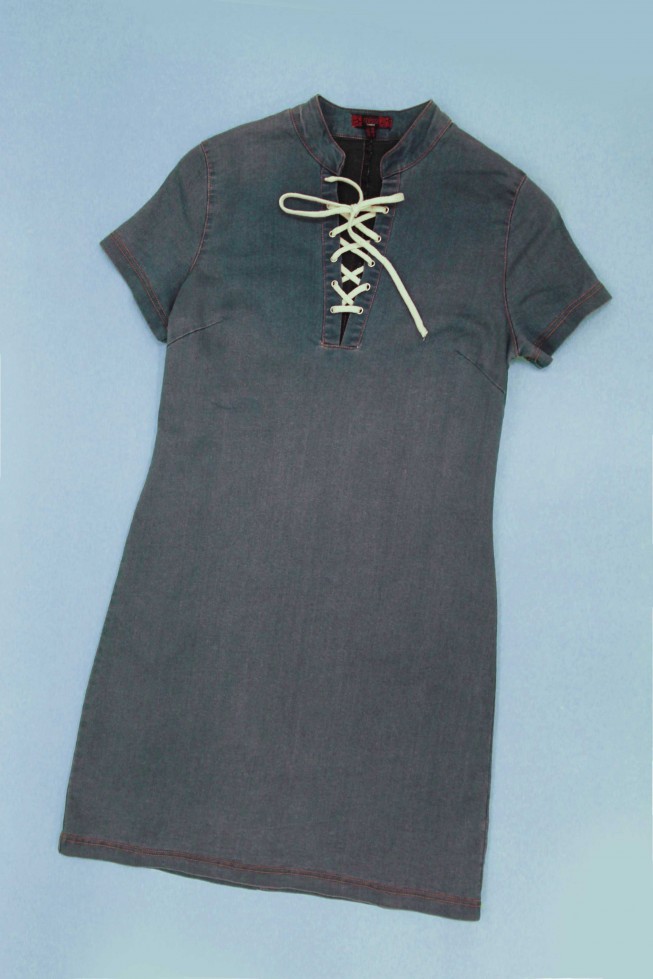 Denim Lace & Eyelet Shift Dress