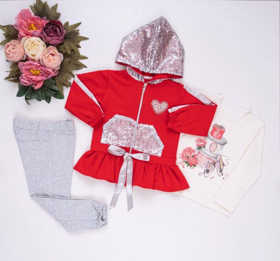 Girls Three Piece Sequin Pearl Heart Tracksuit (2-5Y)