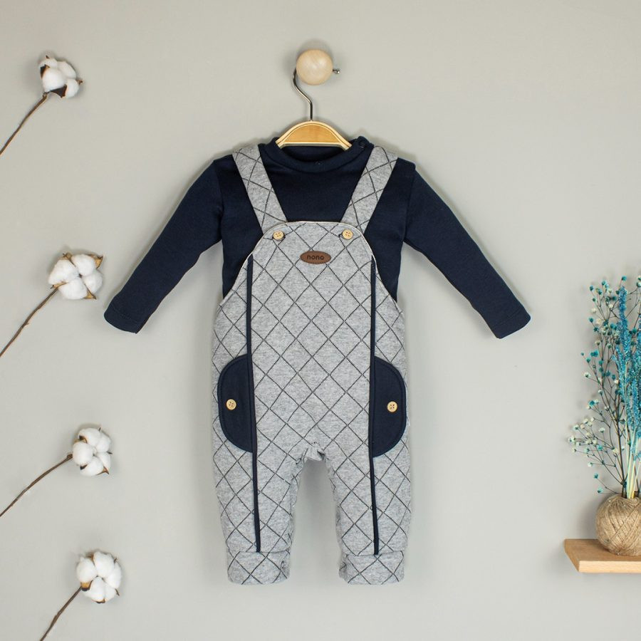 Baby Boys Two Piece Cross Stitch Dungarees Set (0-9M)