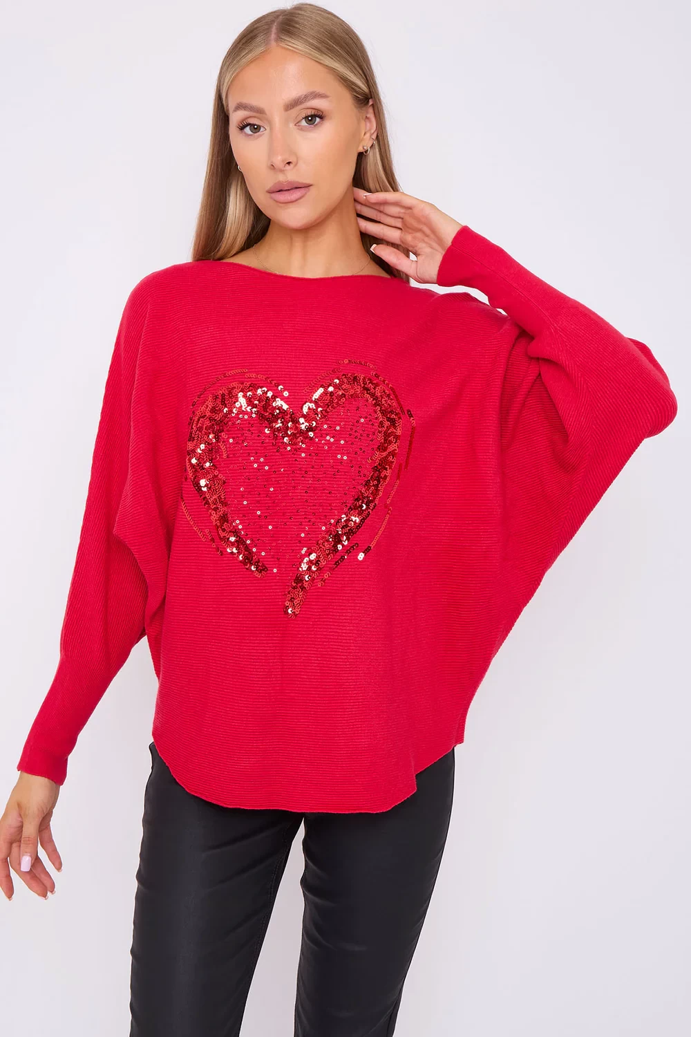 SEQUIN HEART JUMPER - RED