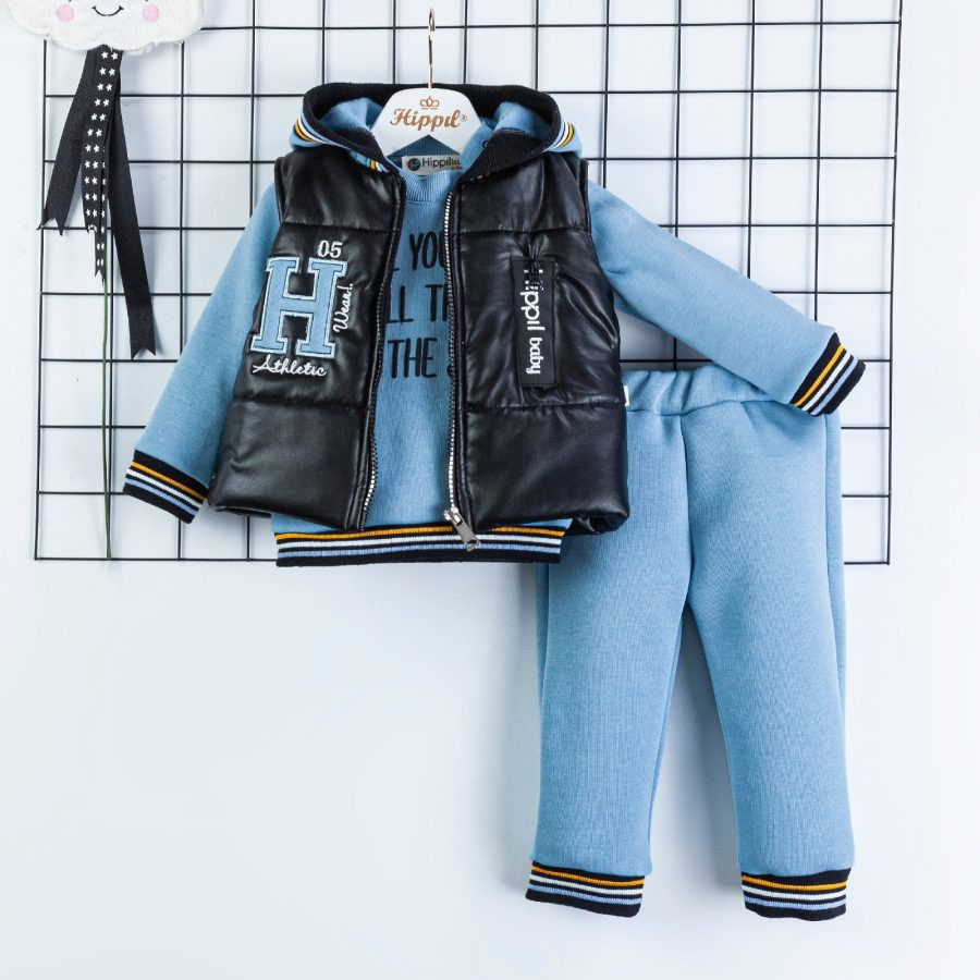 Baby Boys Three Piece Padded Hooded Gillet Tracksuit (6-18M)