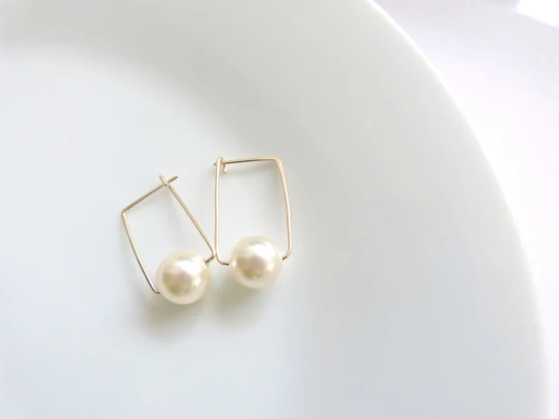 Best seller Pearl Hoop Earrings, 14k Gold filled Hoop,Gift under 30, Gold Earrings, Bridesmaid Jewelry, Wedding Jewelry