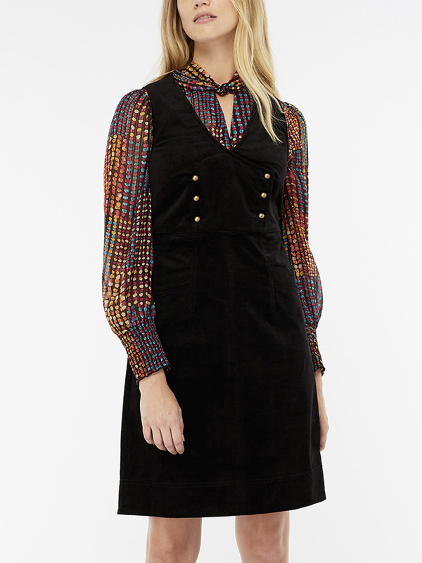 Velvet Double Breasted Pinafore Dress