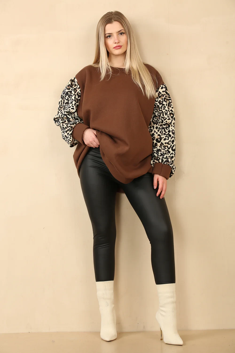 ABBY LEOPARD SLEEVE SWEAT
