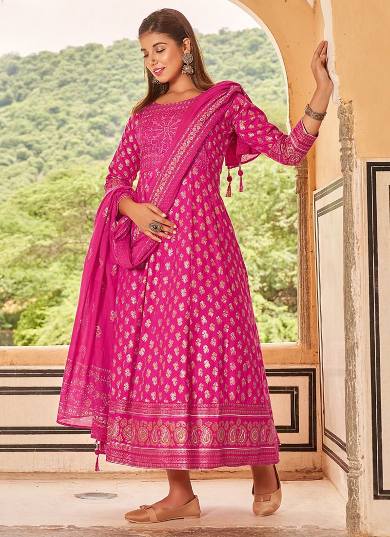 Manika Mage Hithe Vol 10 Rayon Foil Printed Anarkali Gowns With Dupatta Collection