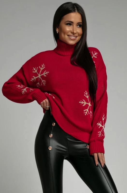 RAMIRA 'SNOWFLAKE' SHIMMER KNITTED JUMPER SWEATER TOP-RED