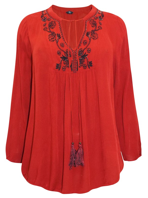 Embroidered Tassel Top