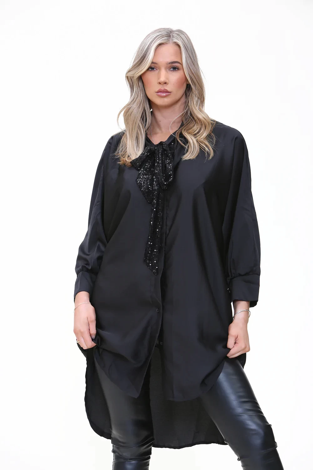 SEQUIN BOW OVERSIZED SHIRT