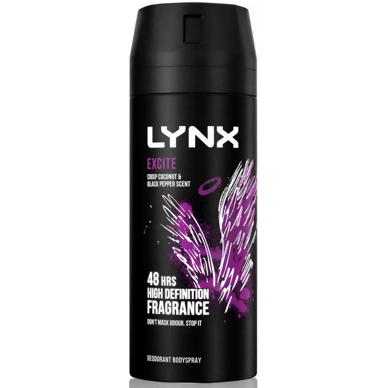 Lynx Excite Deodorant Body Spray Crisp Coconut and Black Pepper Scent 150ml
