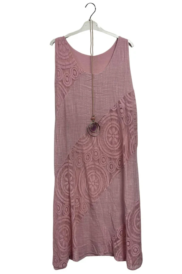 Embroidered Textured Circular Pattern Cotton Dress