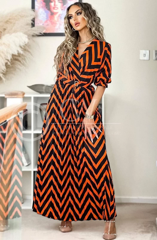 HARLOW ZIG ZAG PLEATED MAXI DRESS